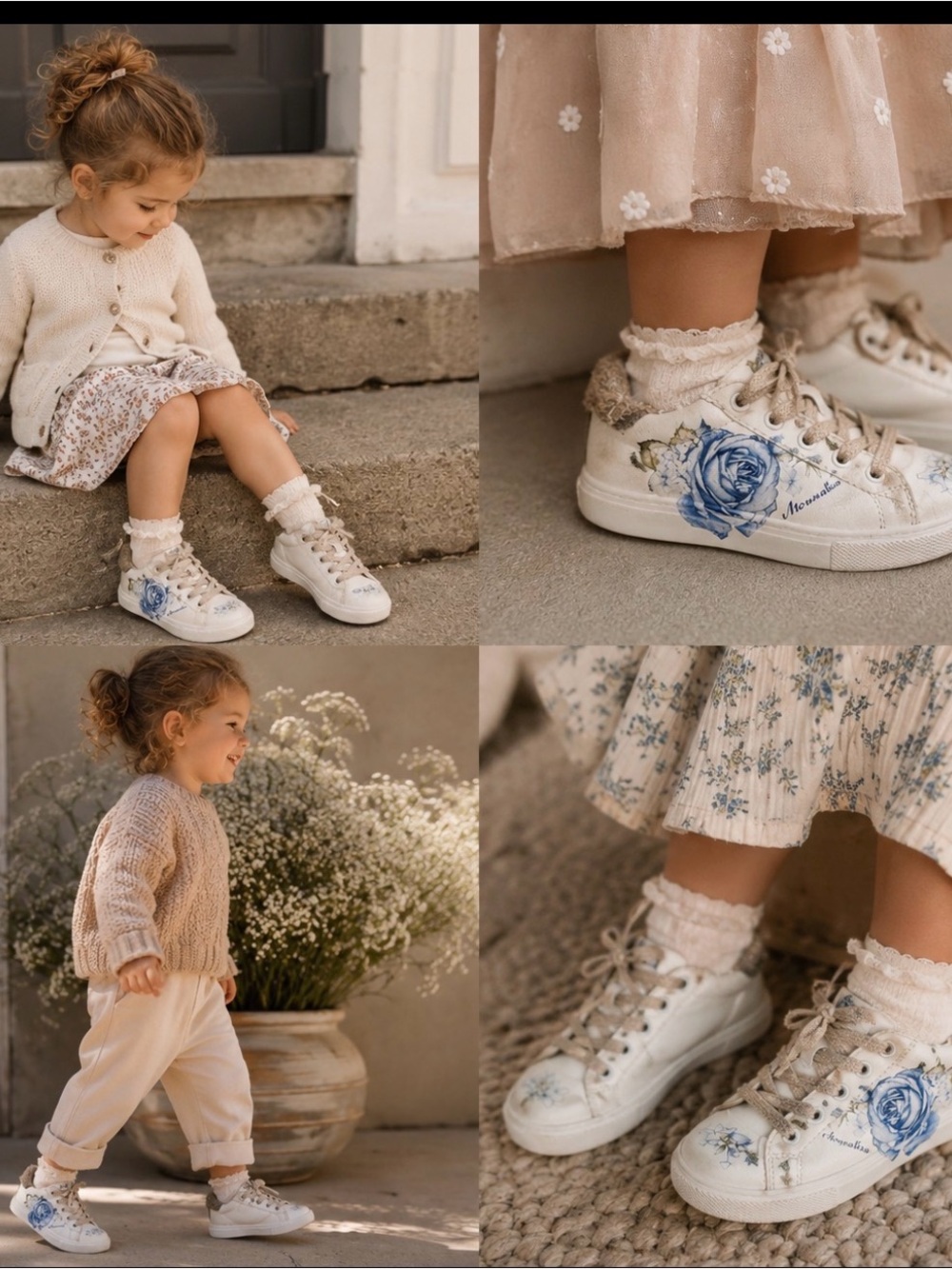 ❤️CUTEST Monnalisa Girls White Floral Sneakers sz 29 EU/10 US PriceFirm